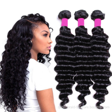 Brazilian Deep Wave Human Hair Bundles with Baby Hair 100% Unprocessed Virgin Brazilian Human Hair Natural Black wholesale